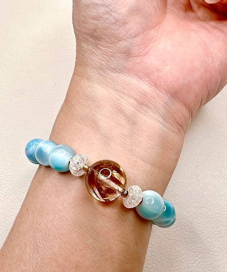High Quality Ice Larimar × High Quality Golden Rutile Quartz