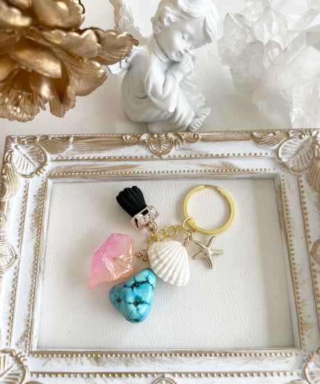 turquoise×Crystal キーホルダー　（Black）