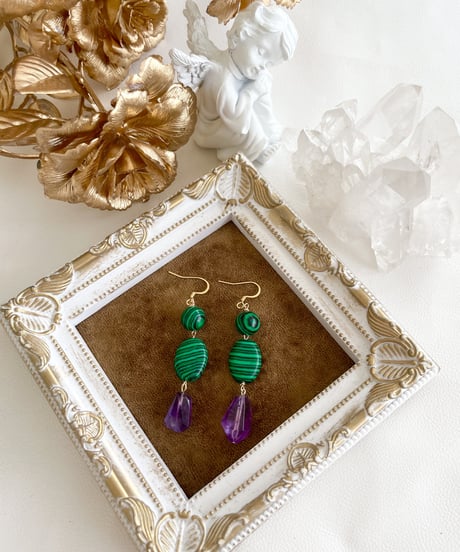 Malachite× amethyst　ピアス