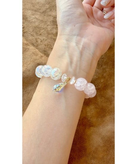 Crackle Rosequartz × Rainbow Crackle Quartz