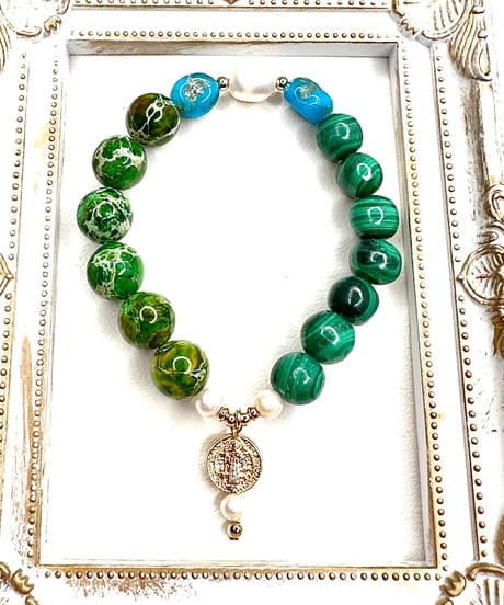 一点物！！　High Quality Vintage Malachite × Green Sea Sediment Jasper ×  High Quality Turquoise
