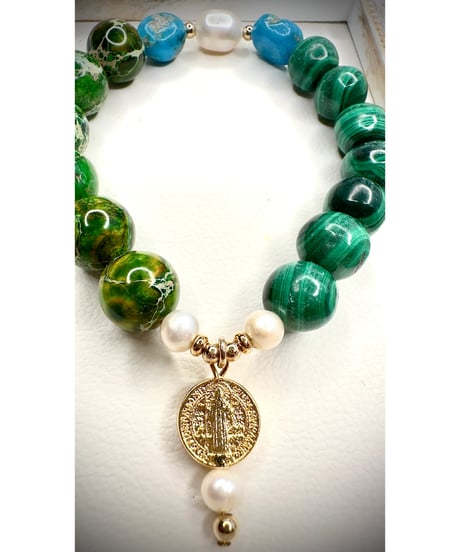 一点物！！　High Quality Vintage Malachite × Green Sea Sediment Jasper ×  High Quality Turquoise