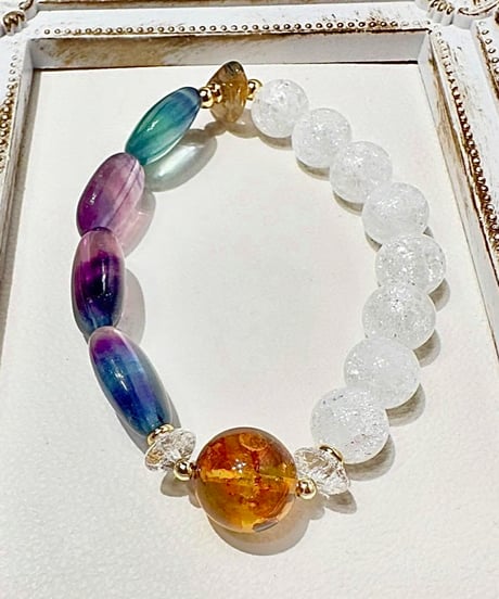 Fluorite ×  Amber × Crack Quartz × Golden Rutile Quartz（数本限定）