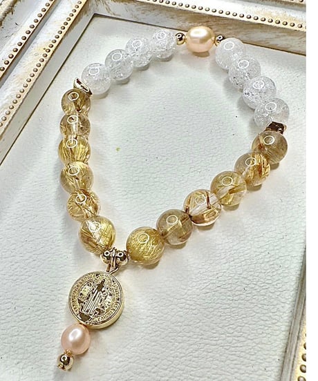 High Quality Golden Rutile Quartz × Crackle Quartz