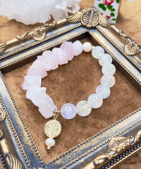 Raw Rosequartz×Rainbow Crackle Quartz