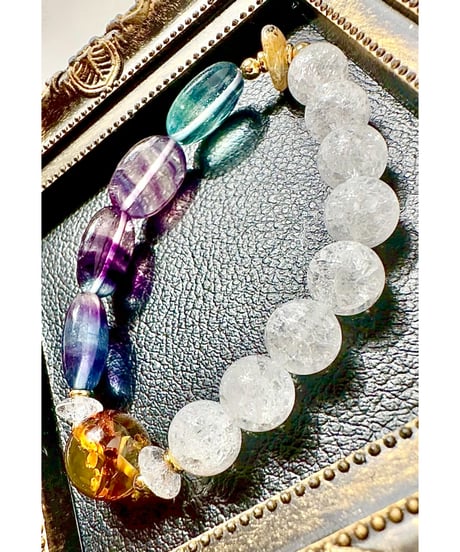 Fluorite ×  Amber × Crack Quartz × Golden Rutile Quartz（数本限定）