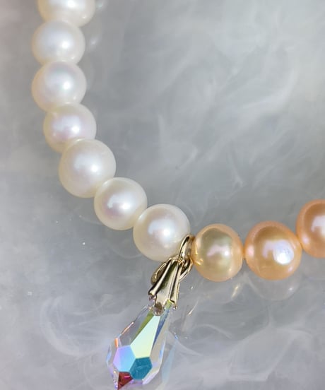 freshwater pearl× freshwater pearl　pink（スワロフスキークリスタルチャーム付）