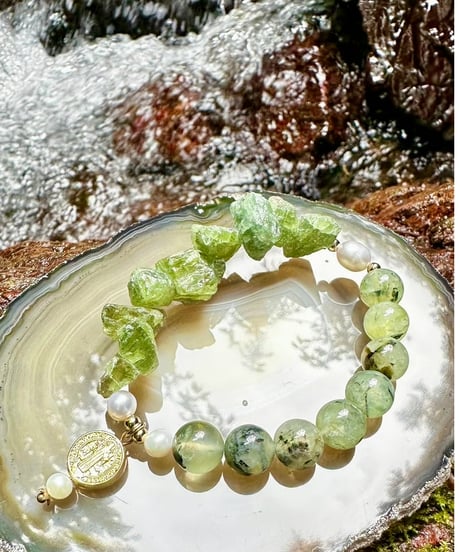 Raw Peridot × Green Prehnite