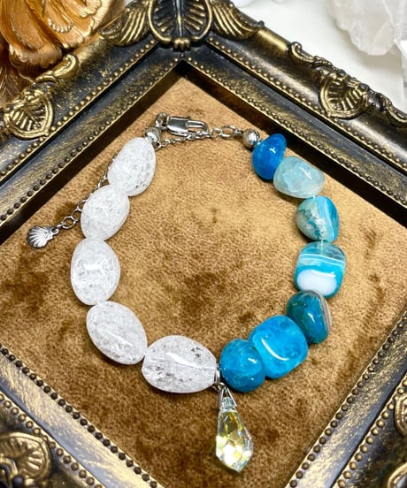 Blue Lace Agate×crystal bracelet Ⅱ（スワロフスキークリスタルチャーム付）