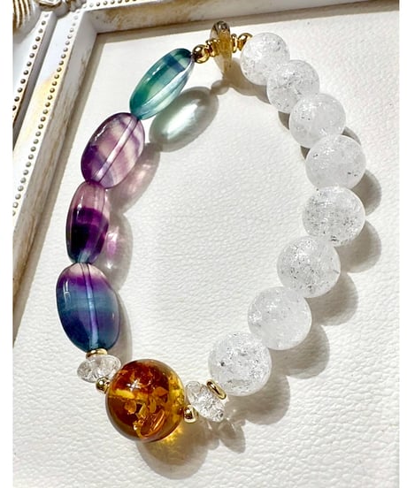 Fluorite ×  Amber × Crack Quartz × Golden Rutile Quartz（数本限定）