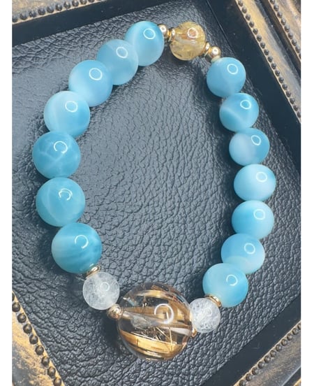 High Quality Ice Larimar × High Quality Golden Rutile Quartz