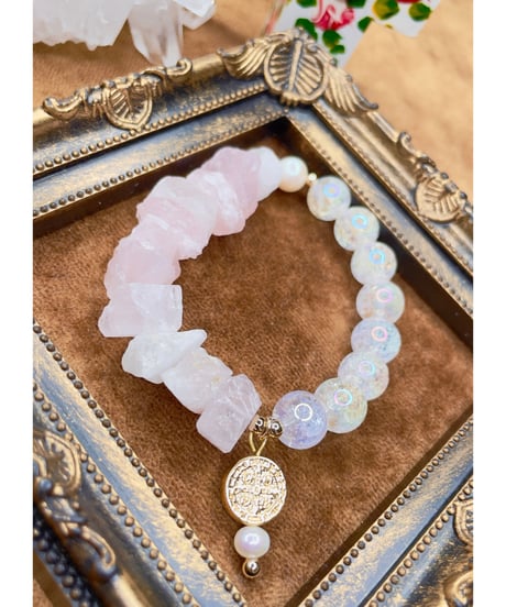 Raw Rosequartz×Rainbow Crackle Quartz