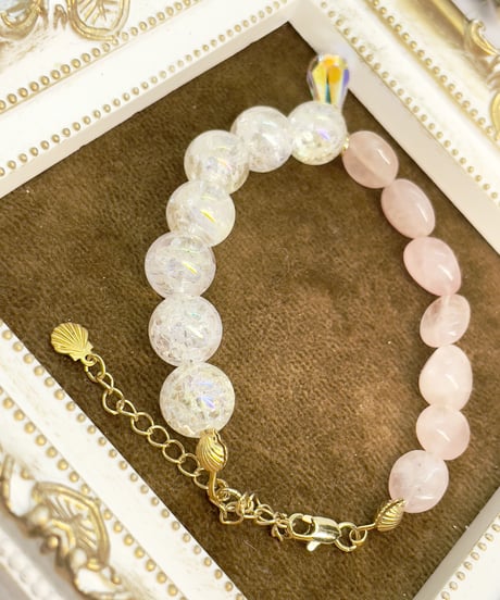 rose quartz×crystal ブレスレット（スワロフスキークリスタルチャーム付）