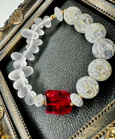 High Quality Ruby × Rainbow Crackle Quartz × Matte Crystal