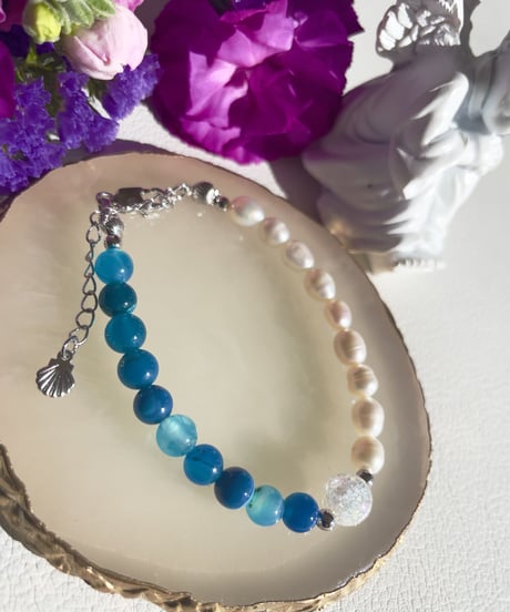 Blue Stripe Agate × Freshwater pearl　Ⅱ