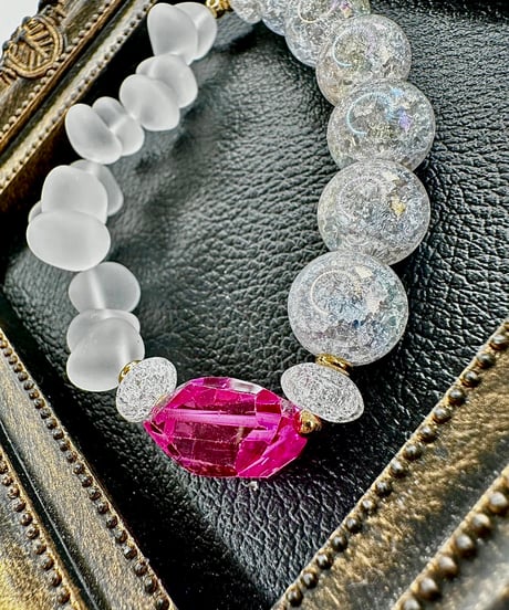 High Quality Pink Sapphire × Rainbow Crackle Quartz × Matte Crystal