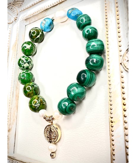 一点物！！　High Quality Vintage Malachite × Green Sea Sediment Jasper ×  High Quality Turquoise