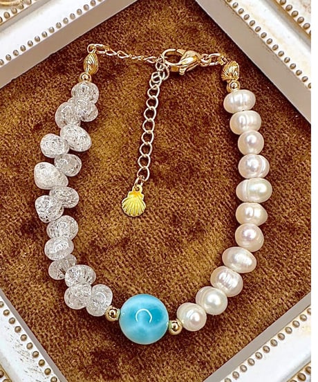Larimar × High Quality Crackle Quartz × Freshwater Pearl