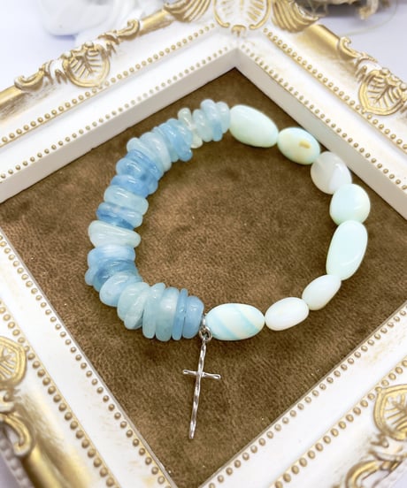 aquamarine×opal（cross）ブレスレット