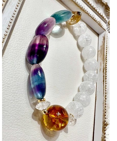 Fluorite ×  Amber × Crack Quartz × Golden Rutile Quartz（数本限定）