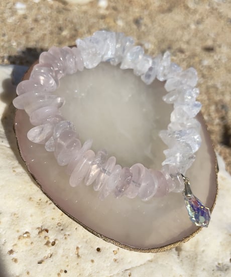 Rose quartz ×Crystal bracelet （スワロフスキーチャーム付）