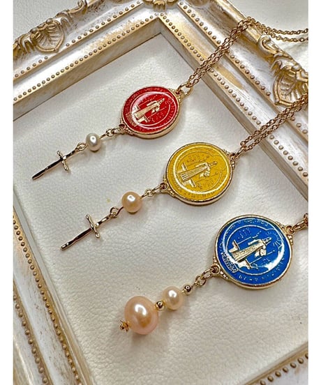 聖ベネディクトのメダイペンダント（大）Blue & Pearl