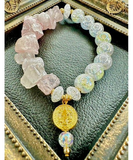 Raw Rosequartz×Rainbow Crackle Quartz