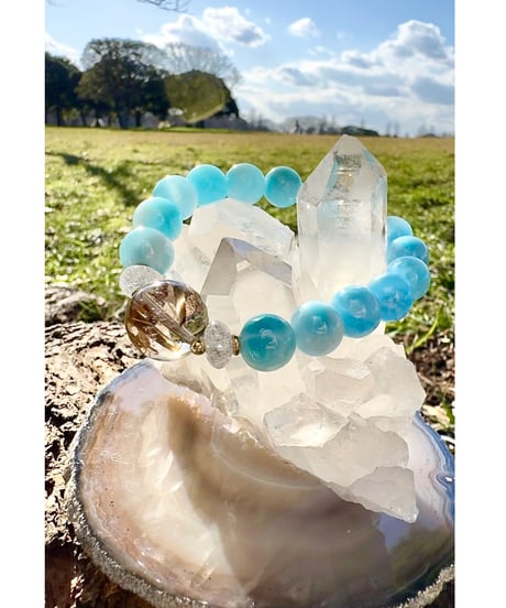 High Quality Ice Larimar × High Quality Golden Rutile Quartz