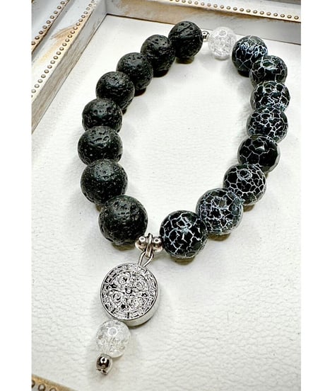 Black Fire Crackle Agate × Black Volcanic Lava