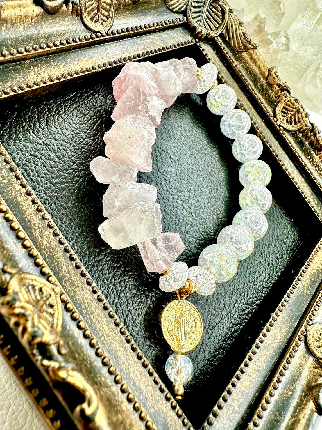 Raw Rosequartz×Rainbow Crackle Quartz | UNITY
