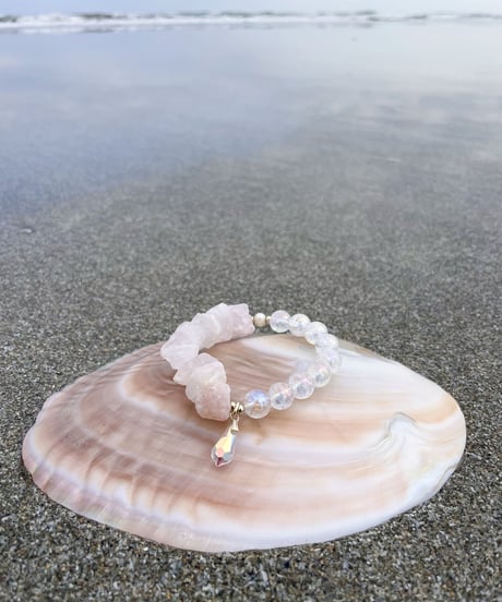 Raw Rosequartz × Rainbow Crackle Quartz