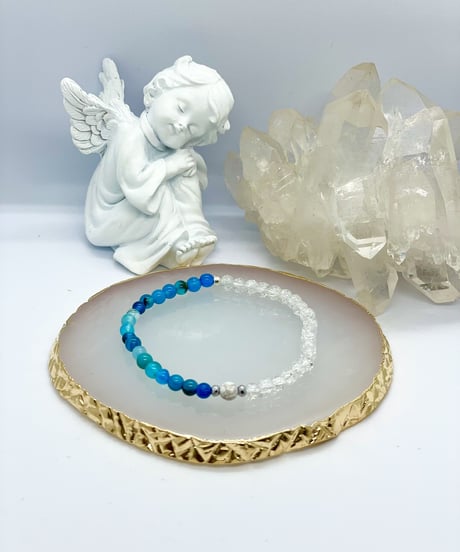 Blue agate×Crystal bracelet