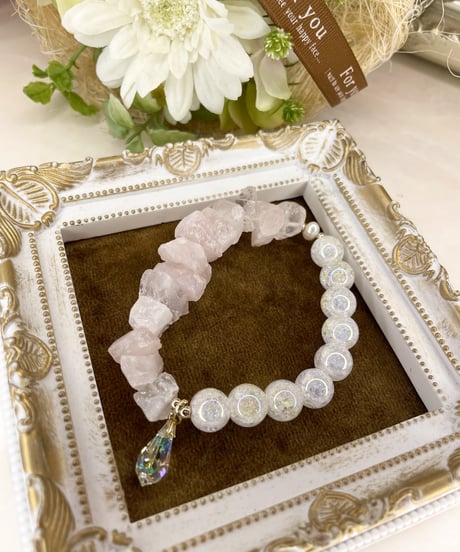 Raw Rosequartz × Rainbow Crackle Quartz