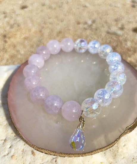 Rose quartz×crystal （スワロフスキークリスタルチャーム）