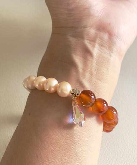 freshwater pearl×Red carnelian