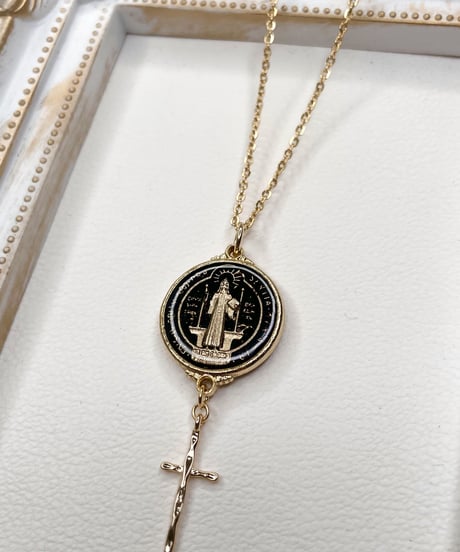 聖ベネディクトのメダイペンダント（大）Black &cross