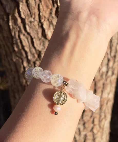 Raw Rosequartz×Rainbow Crackle Quartz