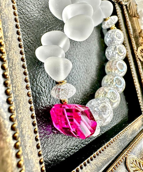 High Quality Pink Sapphire × Rainbow Crackle Quartz × Matte Crystal