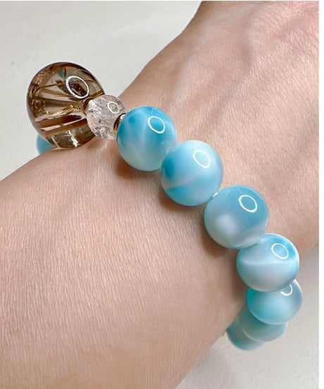 High Quality Ice Larimar × High Quality Golden Rutile Quartz