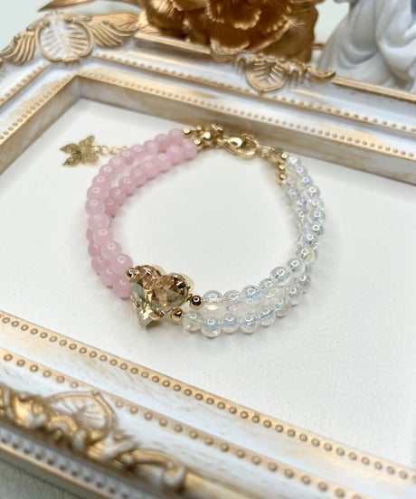 Rose quartz×Crystal （スワロフスキーハートチャーム付き）