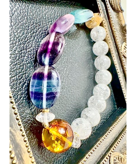Fluorite ×  Amber × Crack Quartz × Golden Rutile Quartz（数本限定）