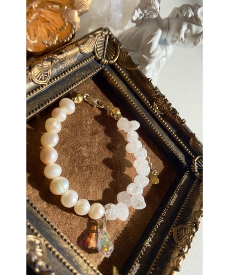 crystal× Freshwater pearl（スワロフスキークリスタルチャーム付）