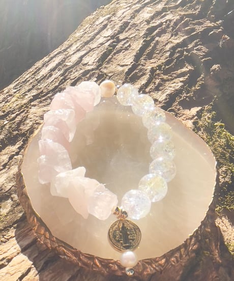 Raw Rosequartz×Rainbow Crackle Quartz
