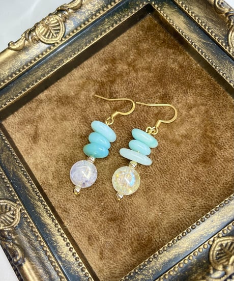 amazonite×rainbowcrystal ピアス