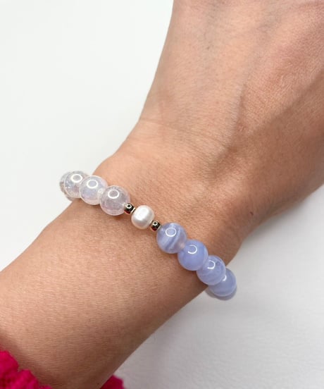 Blue Lace Agate×Rainbow Crackle Quartz