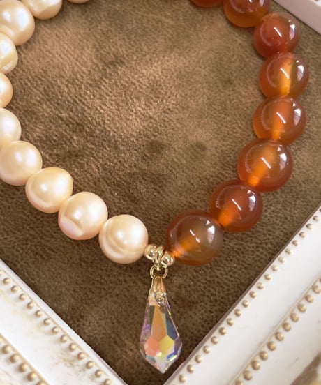freshwater pearl×Red carnelian