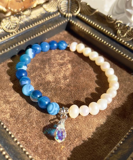 Blue Stripe Agate × Freshwater pearl