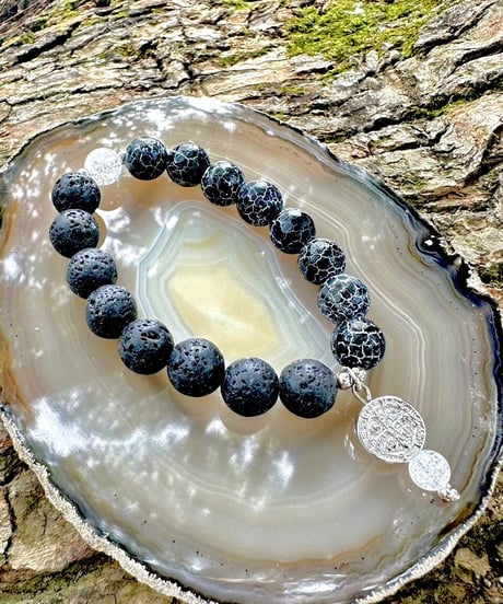 Black Fire Crackle Agate × Black Volcanic Lava