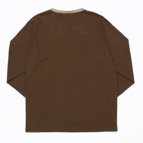 KAMIHINO-Henry Neck Long Sleeve Tee/Brown
