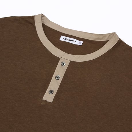 KAMIHINO-Henry Neck Long Sleeve Tee/Brown